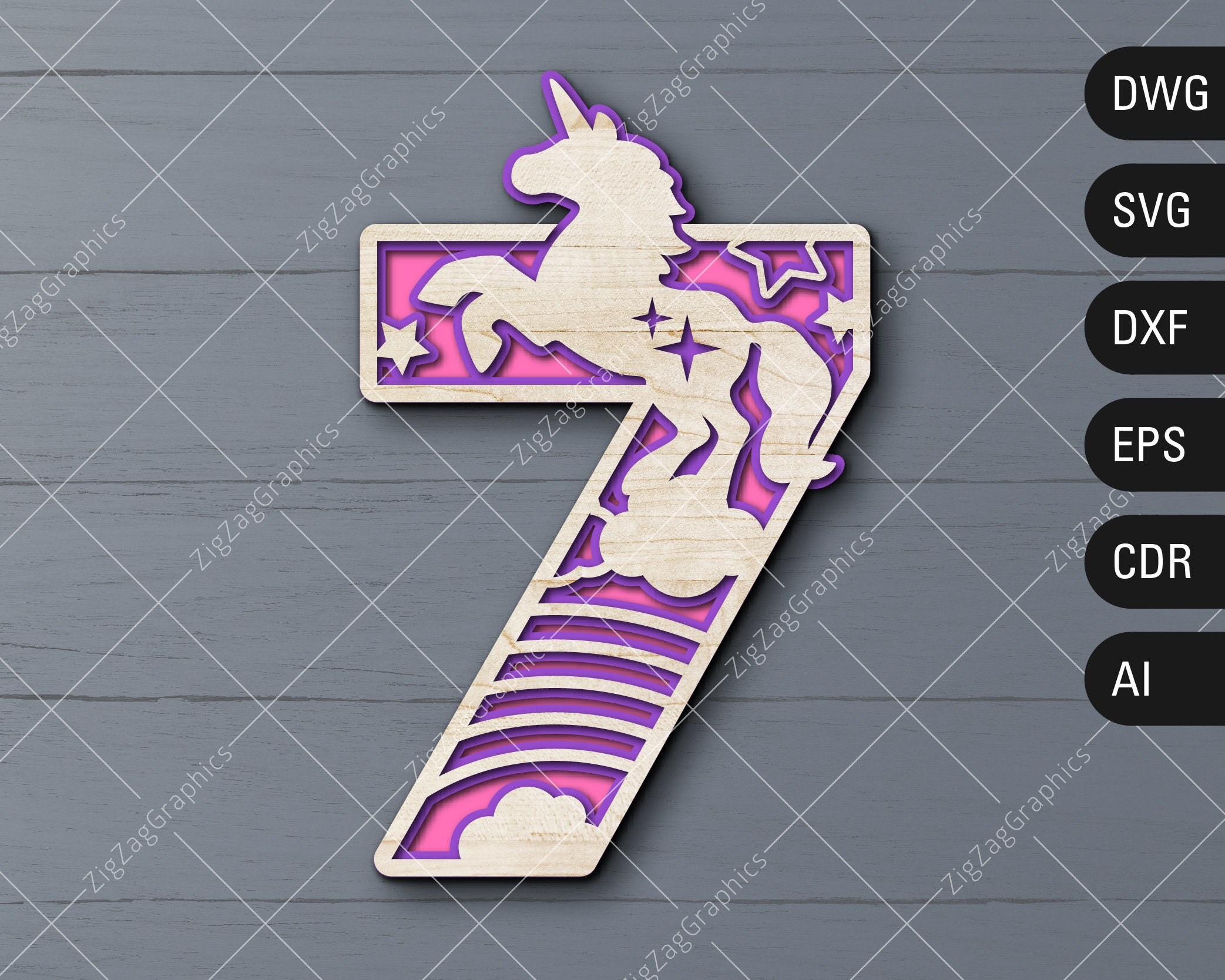 3D Unicorn Layered Number 7 SVG Unicorn SVG Rainbow SVG | Etsy