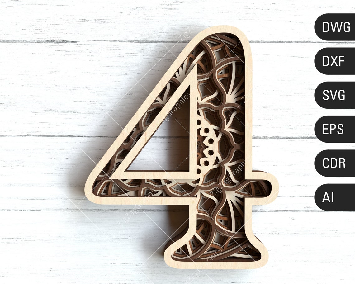 3D Layered Number 4 SVG Layered Mandala Alphabet dxf | Etsy