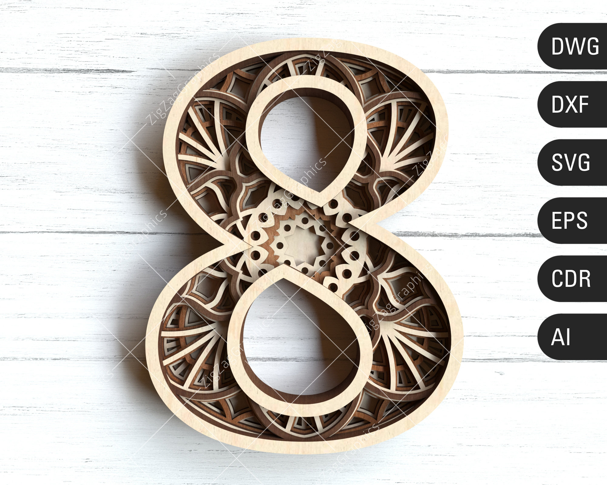 Download 3D Layered Number 8 SVG Birthday Mandala Number 8 SVG | Etsy