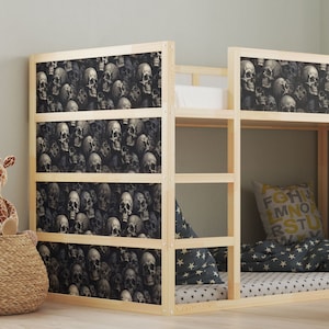 Ikea Kura bed decals boys room. Kura decals skulls. Ikea kura bed stickers for Teens bed.