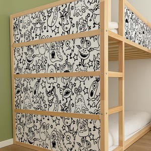 IKEA Kura Bed Decals. Black & White Monster Stickers. Fun Kids Bed Décor. Removable Vinyl for Montessori   Bed Panels. Kura bed accessories.