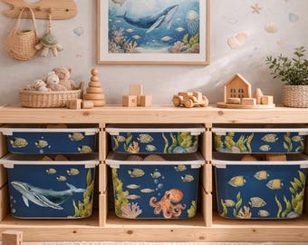 Trofast Bin Stickers . Ocean Toy Storage Decals . Sea Animals Organizer Boxes . Nautical Kids Room.