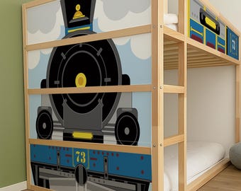 Retro-train Kura bed decal.  Locomotive Stickers Set for IKEA bed boys room.