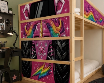 IKEA Kura Bed Decals. Pink Rainbow Monster Truck for Girls.