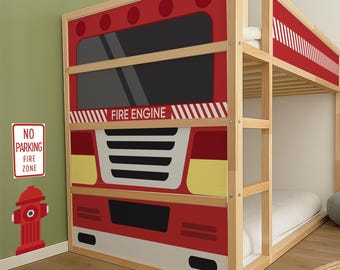 Fire Truck Bed Stickers for IKEA KURA: Fireman Themed Nursery Décor.