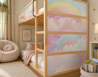 IKEA Kura Bed Stickers. Rainbow Sky Theme for girls bed.