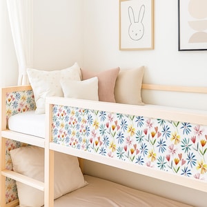 IKEA Kura Bed Decals. Colorful Flowers Kura Bed Stickers for Girls Room. Floral Toddler Bed Wrap. Folk Flowers Decals for KURA Bed Makeover.