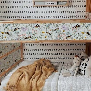 Ikea Kura bed decals . Bird nursery décor with Colibri and wildflowers pattern kura bed stickers for loft bed, bunk or low Ikea Kura bed.