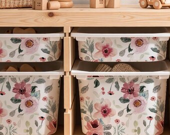 IKEA TROFAST Bin Stickers. Girls Floral Storage Makeover.