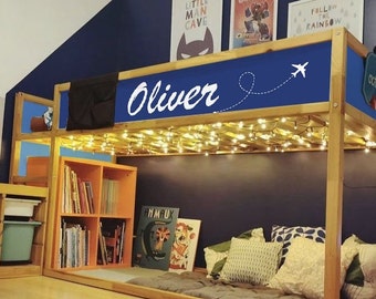 Navy blue Ikea kura bed decals. Personalized Kura bed stickers with name.