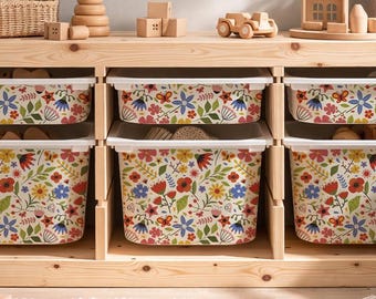 Storage Bin Stickers . Floral Trofast Box Decals . Cozy Girls Organizer Upgrade .