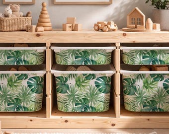Kids Storage Bin Stickers • Jungle Leaves Toy Box Vinyl Decals for IKEA TROFAST.