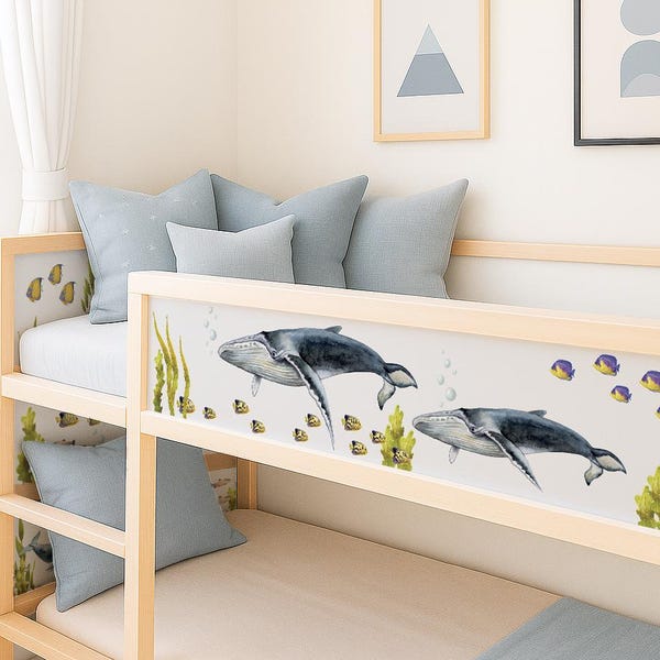 Underwater Theme Kura Bed Decals. Whale and Ocean Fishes Stickers for IKEA Bed.
