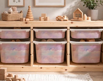 IKEA Trofast Bin Stickers. Girls Room Storage Decor. Nursery Organizer Labels. Cloud Bin Wrap.