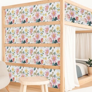 IKEA Kura Bed Decals. Watercolor Floral Stickers for Girls IKEA Bed. Low, Loft, Bunk Bed Wrap Retro Roses. Toddler Bed Accessories.