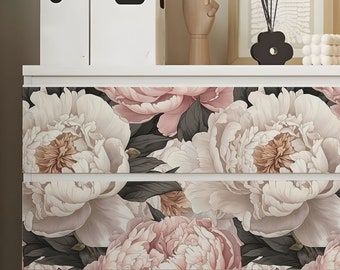 Peel & Stick Peony Decal for IKEA Malm Dresser