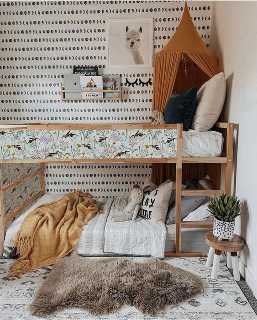 Ikea Kura Bed Decals . Bird Nursery Décor With Colibri and Wildflowers ...