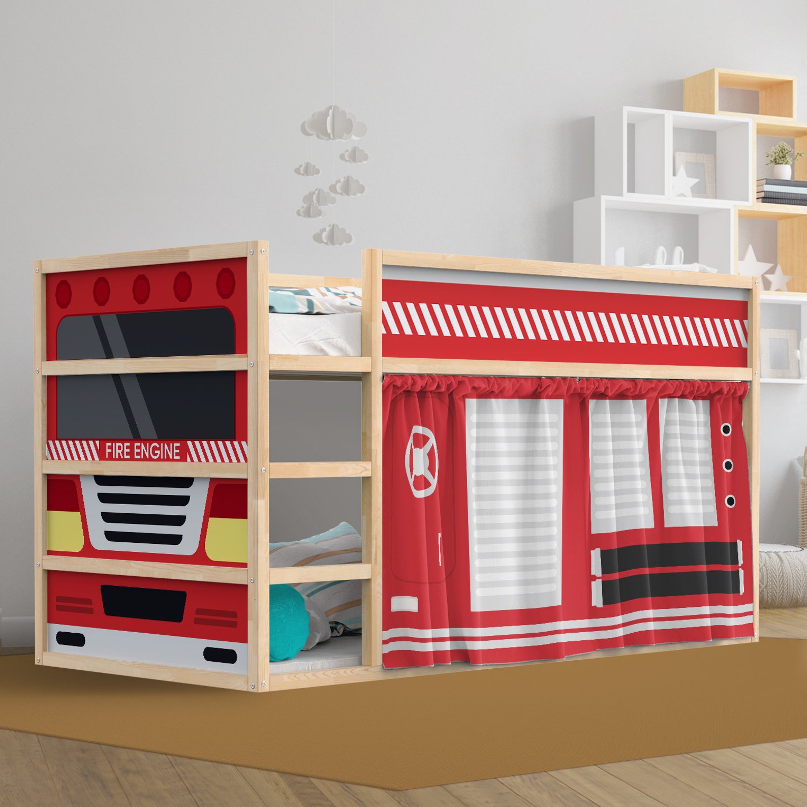 Fire Engine Kura Bed Stickers+drapes Set. Loft Accessories for Ikea ...