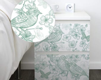 Vintage Birds IKEA Malm Decals, Peel & Stick Furniture Overlay