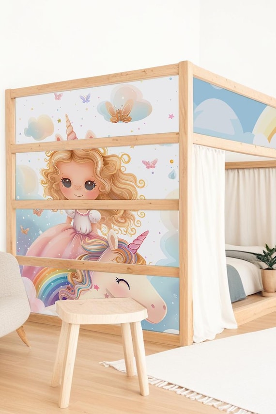 Kura Bed Decals Princess. Ikea Decals Girls Room. Ikea Kura Bed Stickers Rainbow Unicorn. Etsy Canada