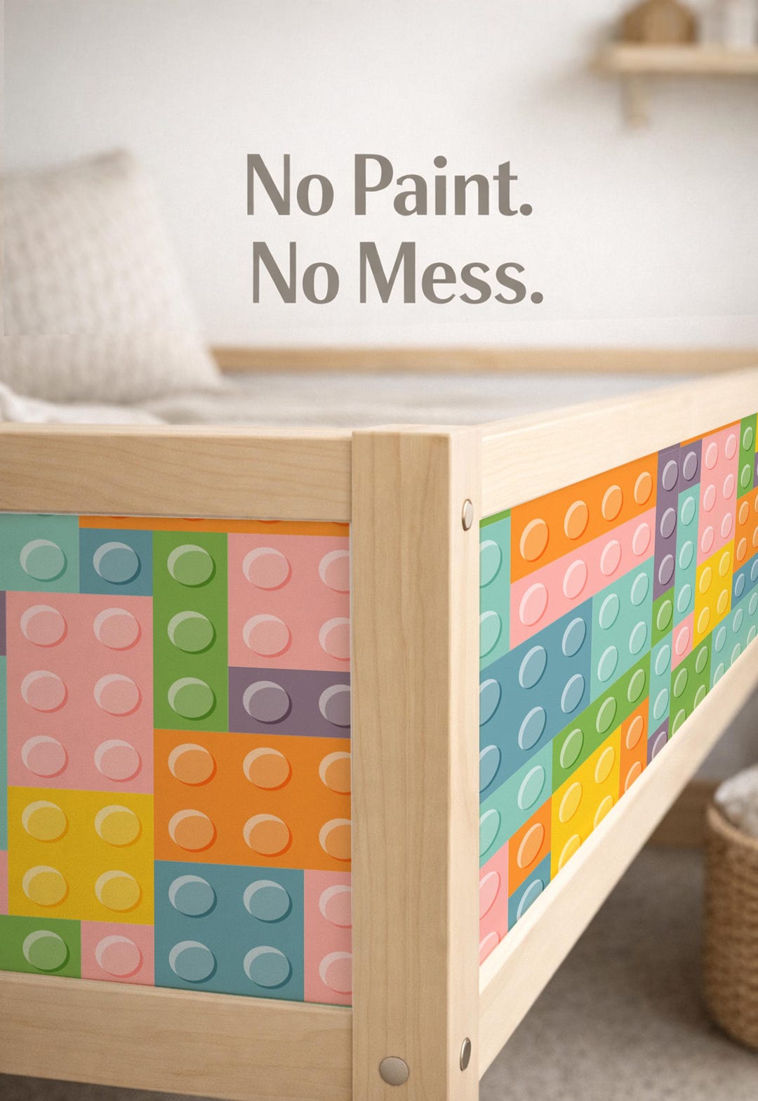 Colorblocked Toy Kura Bed Stickers. Color Block Toy Bricks Kura Bed Panels. Easy Kids ...