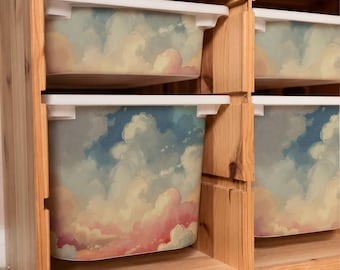 IKEA Trofast Bin Stickers. Watercolor Sunset Clouds bin decor.