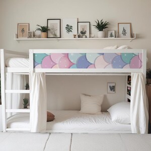 Soft pastel scale stickers for Kura loft bed panels, highly rated peel and stick skin set for bunk upgrade