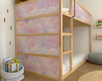 IKEA Kura bed decal. Cloud watercolor décor for girl’s bedroom.