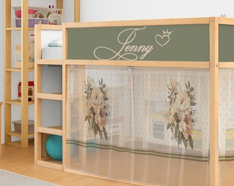 Floral Chiffon Kura Bed Curtains & Decal Set: Personalized Girls Room Decor