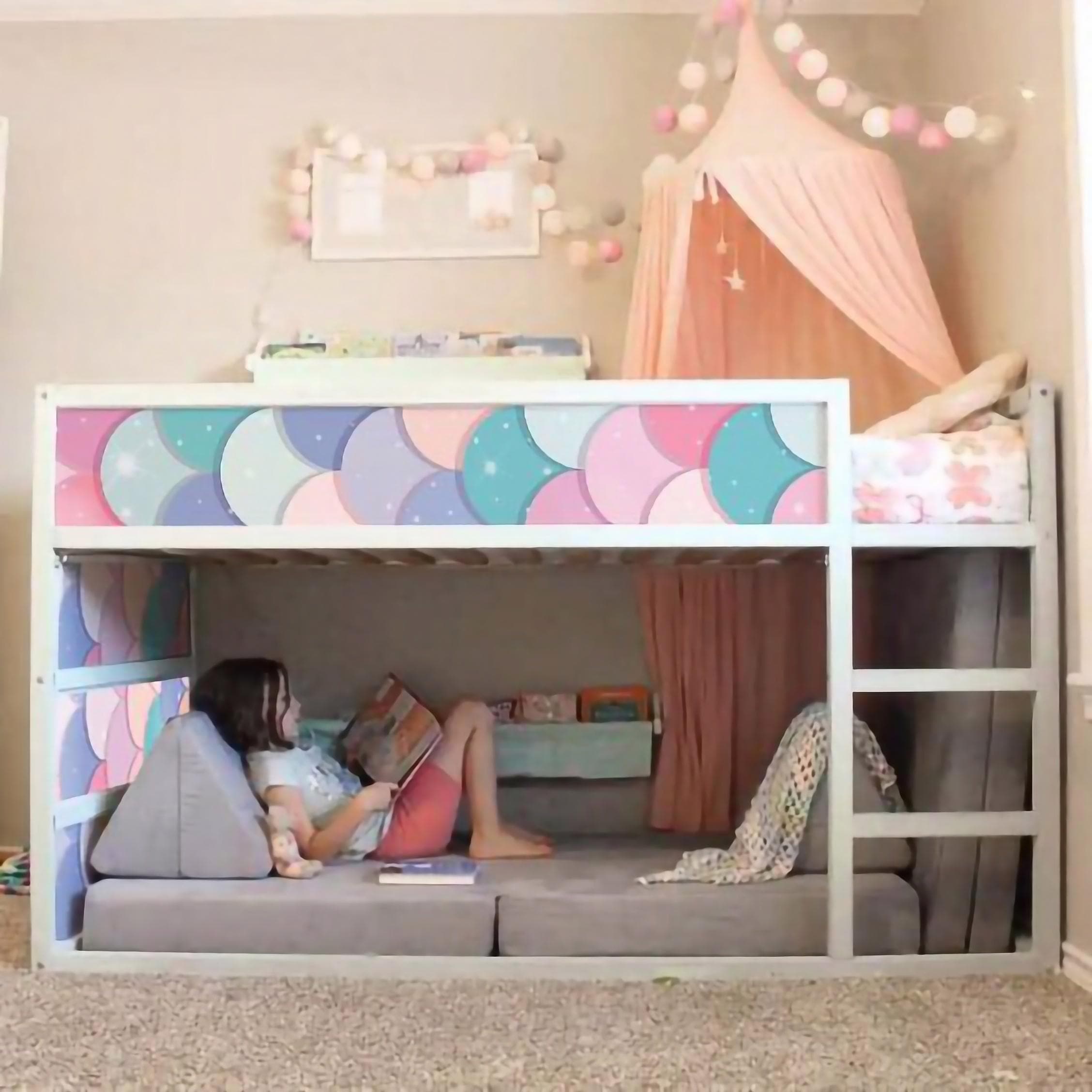 Kura bed decal for girls, Mermaid tail girls Kura decal, Rainbow scales Kura bed wrap, Ikea Kura Bed Remove Decal, Mermaid tail decal
