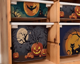 IKEA Trofast Bin Decals. Halloween Pumpkins. Spooky Storage Stickers
