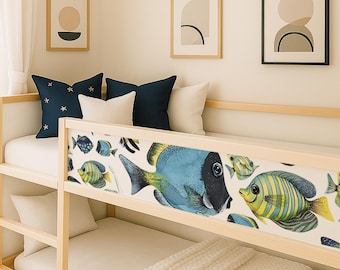 IKEA Kura bed stickers ocean fish. Nautical theme kids room décor.