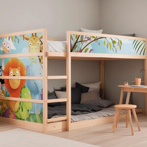 Ikea Kura bed decals. Cartoon safari animals Gender Neutral Kids room décor. Kura bed stickers for loft, bunk, low bed.