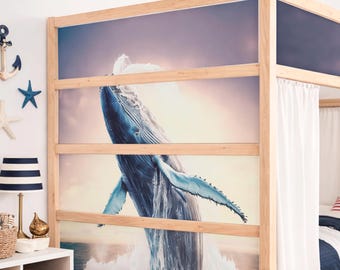 Kura Bed Stickers Giant Whale. Nautical Kids Room Decor. Ocean Theme Ikea Kura Decals.