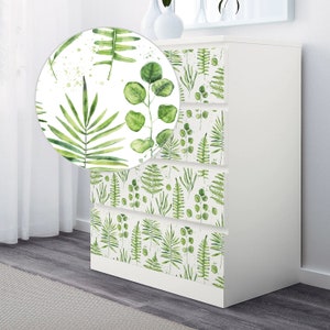 Malm dresser overlay, Malm decals, Ikea malm dresser hacks, Ikea malm makeover, malm vinyl, floral malm decals, fern pattern malm DIY