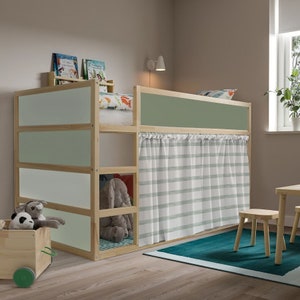 Kura bed accessories, Green nursery theme, Green kura bed decal set with watercolor green stripes pattern curtains