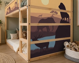 IKEA Kura bed Stickers. Safari Animals. Kids Bed Makeover.