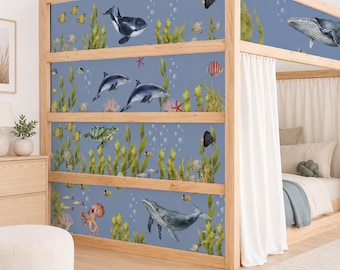 Underwater Sea Ikea Kura Bed Stickers. Ocean themed kids room. 3 colorways.