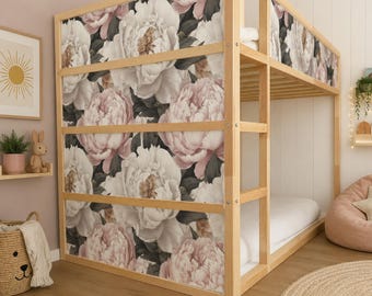 IKEA Kura Bed Decals Blush Peony. Girls Bed Vinyl Panels.