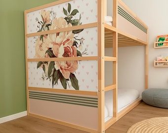 IKEA Kura Bed Stickers. Blush Peony Kura Bed Decals. Girls nursery décor - Refresh Fast.