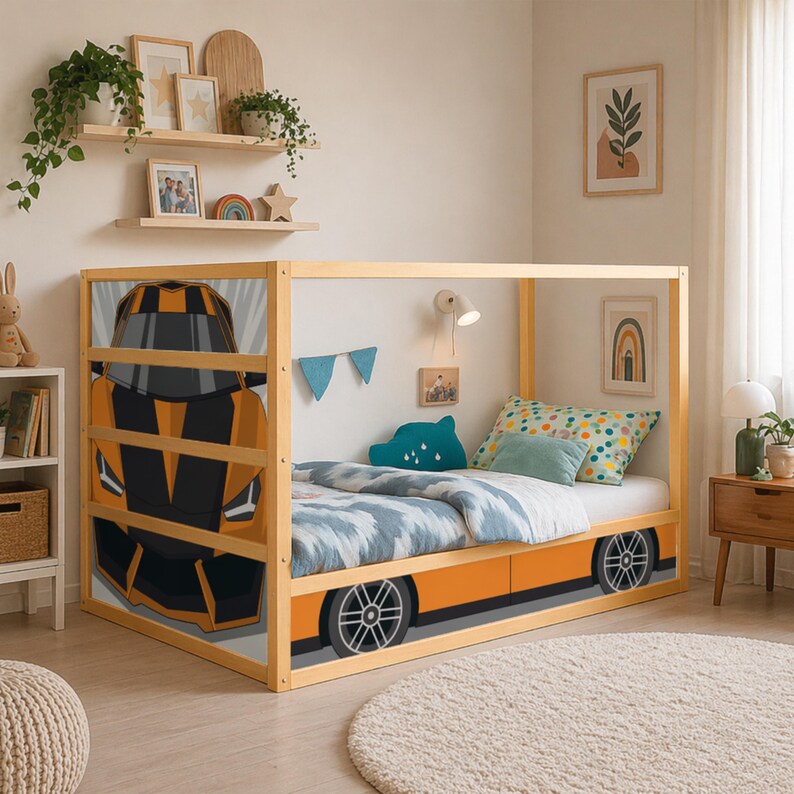 auto theme kura bed panel decals orange black stripe set well-reviewed boys room update
