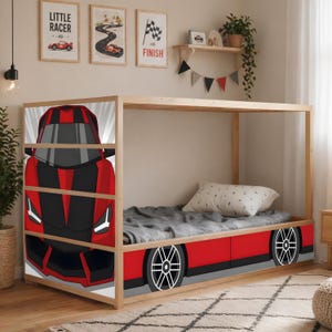 auto theme low kura bed panel decals red black stripe set well-reviewed boys room update