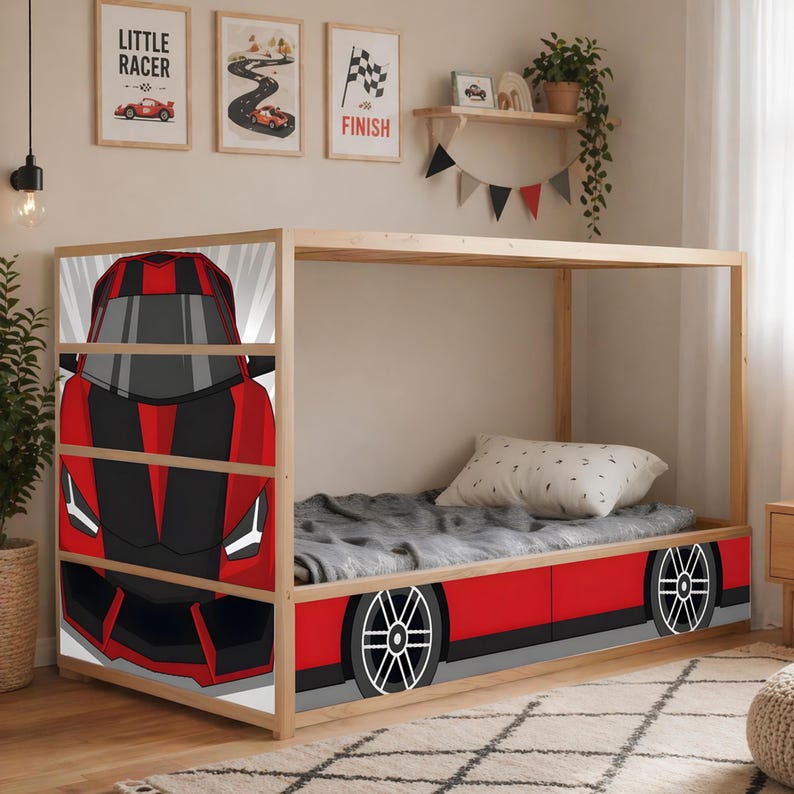 auto theme low kura bed panel decals red black stripe set well-reviewed boys room update