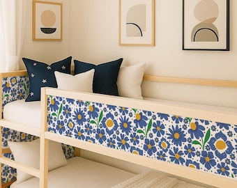 IKEA Kura Bed Stickers. Retro Blue Flowers for Kura Customization.