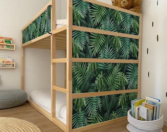 IKEA Kura Bed Decals Jungle Leaves for Cozy kids bedroom.