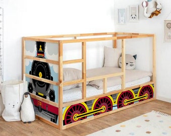 Retro-train Kura bed decal.  Locomotive Stickers Set for IKEA bed boys room.