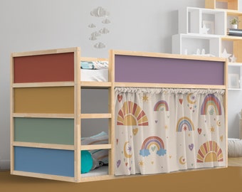 Ikea Kura bed hack: kura bed decals & curtains for rainbow nursery decor. Playhouse idea Kura bed curtains and stickers for loft , bunk bed.