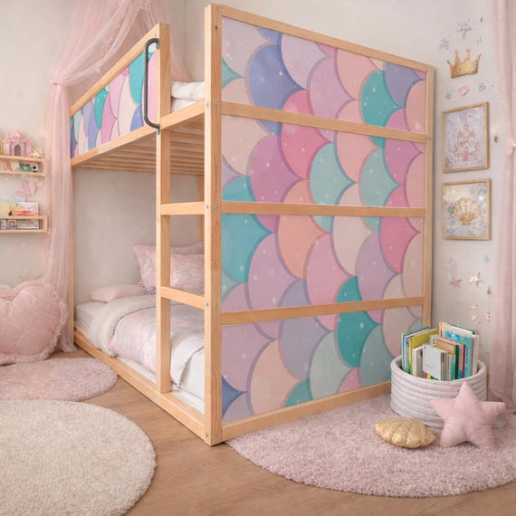 Kura Bed Stickers Mermaid tail. Princess room décor with IKEA KURA decals.