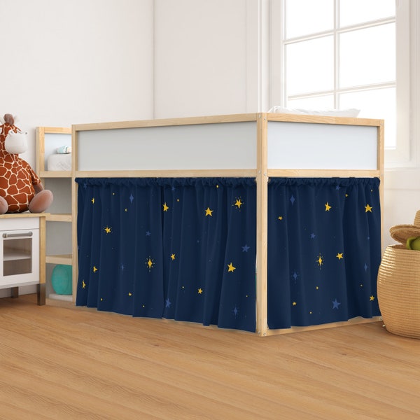 Kura bed curtains stars, Ikea kura bed tent starry sky. Curtains navy blue background with stars  for Kura bed. Loft, bunk bed accessories.