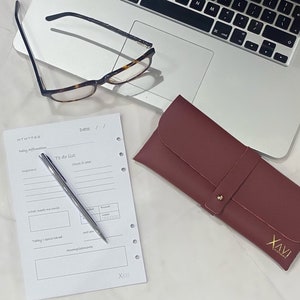 Personalised Burgundy vegan leather pencil case/ pouch